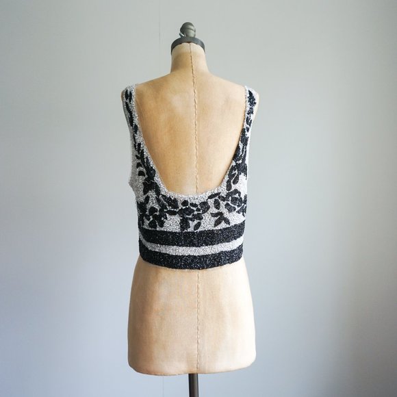 Zara fully Sequined Black and White Crop top with Flowers and Strips - Size S - Picture 7 of 12